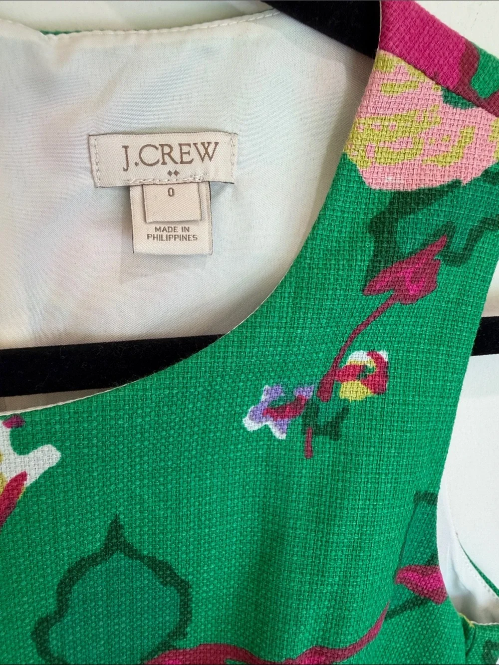 J. Crew Green Floral 100% Cotton Woven Look Mini Sleeveless Dress, Sz 0